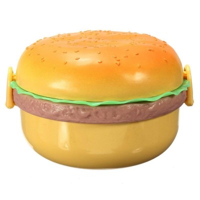 LULA 800ml Double Layer Hamburger Shape Round Lunch Box with Spoon Applicable to Kids