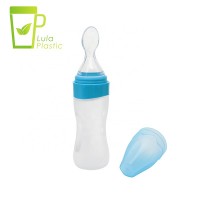 LULA Silicone Squeeze Spoon Unbreakable Food Dispenser Natural Touch Plastic Travel Infant BPA Free Bottle Baby Feeding Spoon